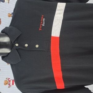 Y2K Firestone Racing embroidered colorblock black casual 2XL polo golf shirt